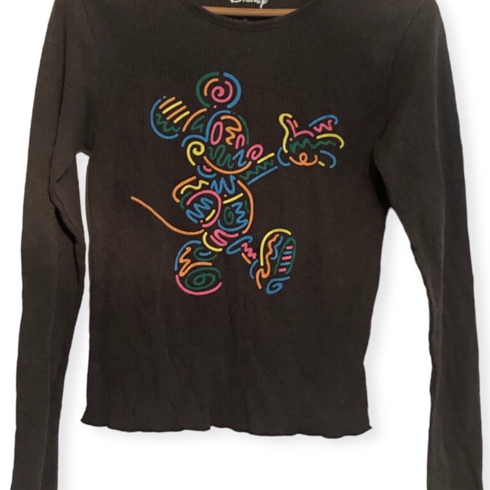 Disney Mickey Longsleeve Colorful Doodle Thermal Top Size M